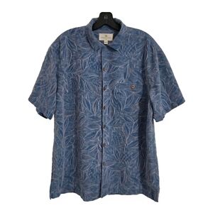 Island Shores Washable Silk Shirt Men’s L Blue Leaf Tropical Button Up